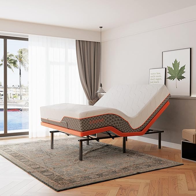 ESHINE Queen Adjustable Bed Frame - 12“ Luxury Gel Memory Foam Hybrid Mattress(Medium), 609 Pocket Springs, 5 Minutes Installation, 609 Independent Pocket Springs, Massage, 3000 Premium Series