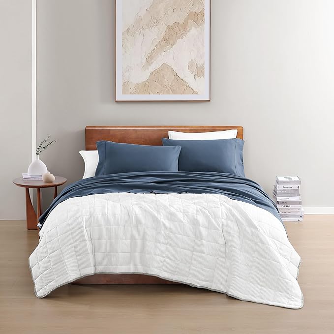 LANE LINEN Eco Friendly 100% Organic Cotton Fully Elasticized Full Sheet Set, Low Pilling Fade Resistant Machine Washable Naturally Cooling Full Bed Sheets, Soft & Comfy Cotton Bedding- Navy