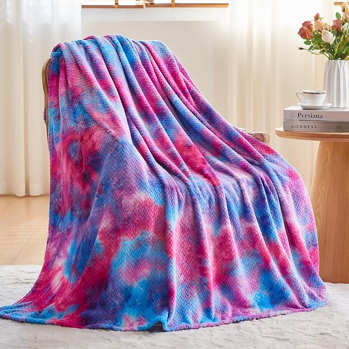NEWCOSPLAY Super Soft Twin Blanket Deep Purple Rainbow Premium Silky Flannel Fleece Leaves Pattern Lightweight Bed Blanket All Season Use (Deep Purple Rainbow, Twin(60"x80"))