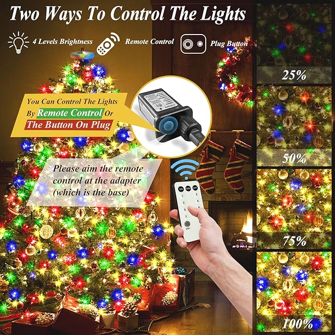 aneeway 400 LED Christmas Tree Lights, Christmas Lights with 8 Light Modes & Memory Function, 6.6FT x 16 String Light with Timing Function & Remote Control for Xmas Ornaments - Multicolor