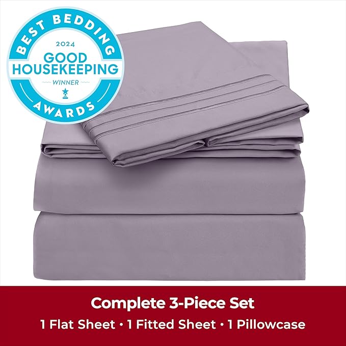 Mellanni Twin XL Sheets Set - 3 PC Iconic Collection Bedding - Hotel Luxury, Extra Soft, Cooling Bed Sheets - Wrinkle, Fade, Stain Resistant (Twin Extra Long, Hazy Lilac)