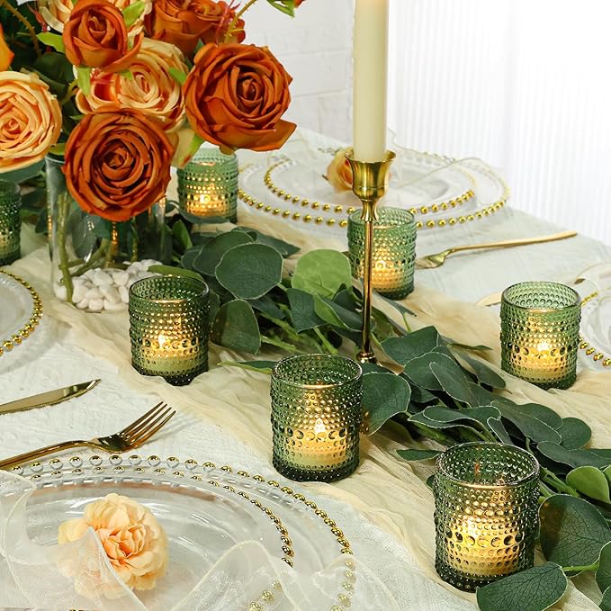 24 Pcs Votive Candle Holders, Bright Green Glass Holders Bulk for Table Centerpiece, Tea Lights Candle Holders for Wedding Shower, Party and Home Decor