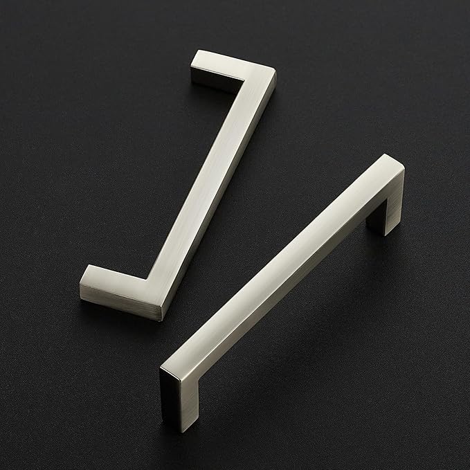 Ravinte 10 Pack Solid Kitchen Cabinet Handles Brushed Nickel Slim Cabinet Pulls Drawer Pulls with 4 Inch Hole Center Square Bar Kitchen Cabinet Hardware