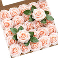 Ling’s Moment Artificial Flowers 25Pcs Glowing Blush Roses Decor w/Stems,3" Real Touch DIY Foam Floral for Wedding Bouquet/Centerpieces, Outdoors Party Backdrop, Room/Table, and Garden/Pot Decorations