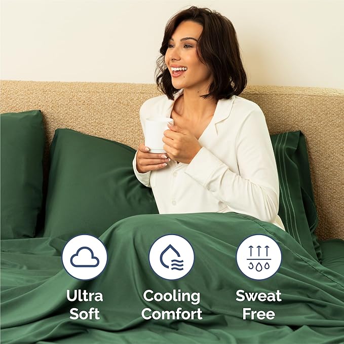 Split King Size 5 Piece Sheet Set - Comfy Breathable & Cooling Bed Sheets Set - Hotel Luxury Bedding for Women, Men, Kids, Teens, Boys & Girls - Deep Pockets, Soft, Wrinkle Free - Oeko-Tex - Emerald
