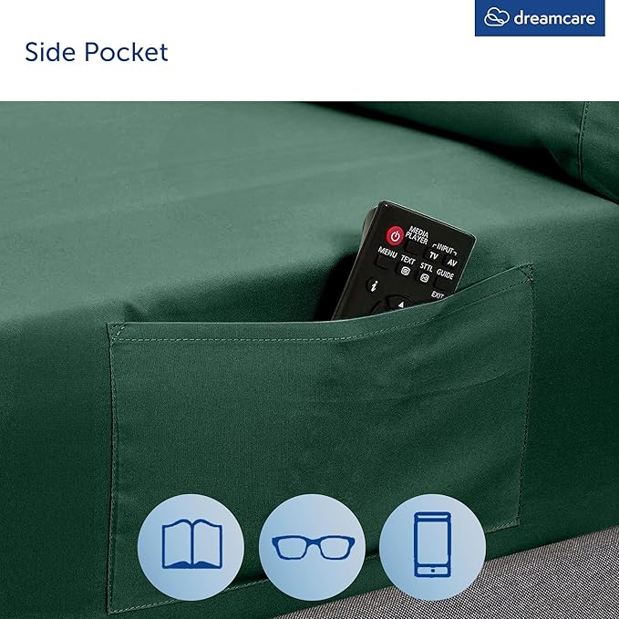 DREAMCARE King Size Sheets Set - Cooling Bed Sheets - 4pcs Set - up to 15" Deep Pocket King Sheet Set – Soft & Long Lasting Cooling - 100% Fine Brushed Microfiber with Side Pocket - Emerald Green