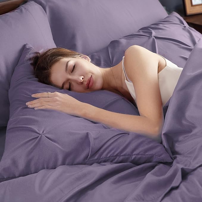 Bedsure Full Comforter Set Grayish Purple - Bed in a Bag Full Size Bedding Set 7 Pieces, GentleSoft™ Pintuck Bed Set Gift for Family, Pinch Pleat All Season Comforter with Sheets, Pillowcases & Shams