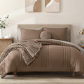 Monbix Oversized Queen Comforter Set - 7 Pieces Brown Bed in a Bag Queen Bedding Sets with Comforters, All Seasons Down Alternative Comforter Bed Set with Sheets,Pillowcases & Shams