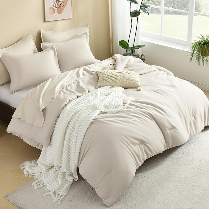 Litanika Comforters Tannish Grey Queen Size, 3 Pieces Lightweight Solid Bedding Set & Collections, All Season Fluffy Bed Set (90x90In Comforter & 2 Pillowcases)