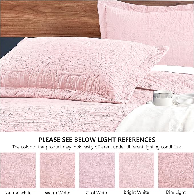 Love's cabin Twin Quilt Set Pink Bedspreads - Soft Bed Summer Lightweight Bedspread Comforter - Modern Style Coin Pattern Coverlet for All Season - 2 Pieces (1 Quilt, 1 Pillow Sham)