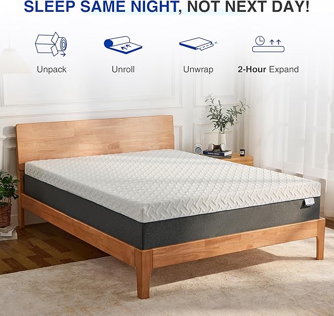 12 Inch Green Tea Memory Foam Mattress, Queen Memory Foam Mattress in a Box, Gel Infused Foam for Pressure Relief and Cool Sleep, CertiPUR-US Certified, Medium Firm