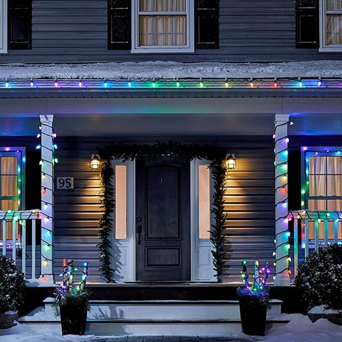 Dazzle Bright C9 Christmas String Lights, Waterproof Connectable Green Wire Fairy Lights, Christmas Lights for Indoor Outdoor Home Yard Xmas Tree House Decorations (Multi-Colored, 50 LED)