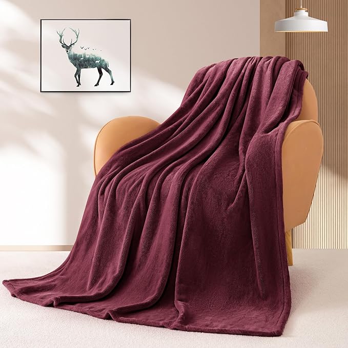 BEAUTEX Fleece Throw Blanket for Couch Sofa or Bed Throw Size, Soft Fuzzy Plush Blanket, Luxury Flannel Lap Blanket, Super Cozy and Comfy for All Seasons (Wine, 50" x 60")