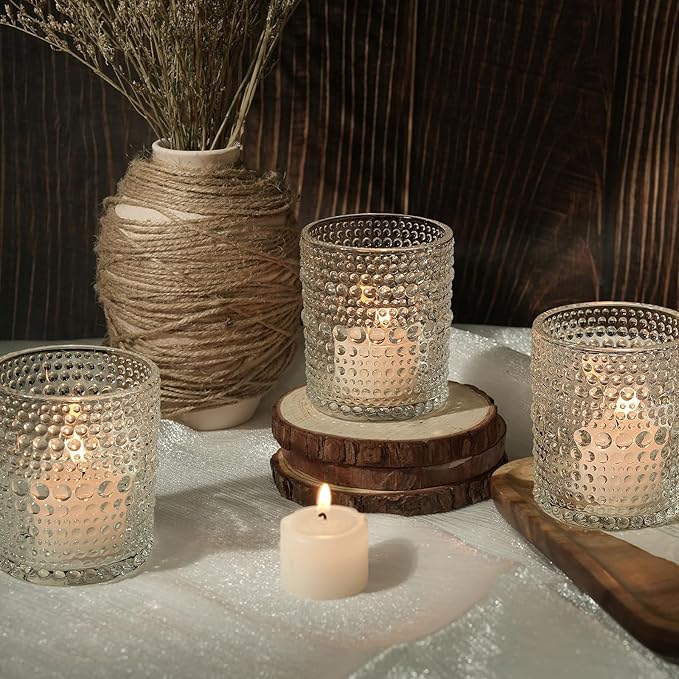 6 Pack Large Votive Candle Holders 2.7 * 3.5in, Clear DIY Wax Tea Light Candle Holder for Votives, Tealights & Pillar, Glass Candle Holders for Table Centerpiece Wedding