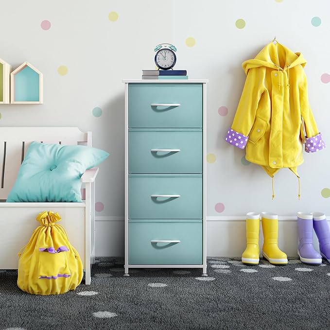 Sorbus Dresser Storage Tower, Organizer Drawers for Closet Boys & Girls Bedroom, Bedside Furniture, Chest for Home, College Dorm, Steel Frame, Wood Top, Fabric Bins(Aqua)