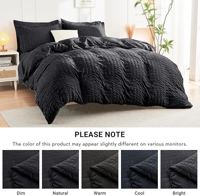HYMOKEGE Black Twin Comforter Set Seersucker 5 Pieces, All Season Luxury Bed in a Bag for Bedroom, Bedding Set with Comforters, Sheets, Pillowcase & Sham