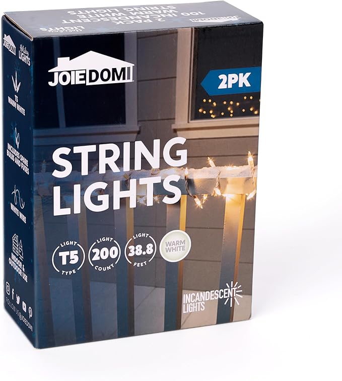 Joiedomi Christmas String Lights Indoor,200(2x100) Mini Warm Fairy Light,43FT Lighting Decor for Patio Dorm Classroom Bedroom Holiday Wedding Party Garland Birthday Festival,White Wire
