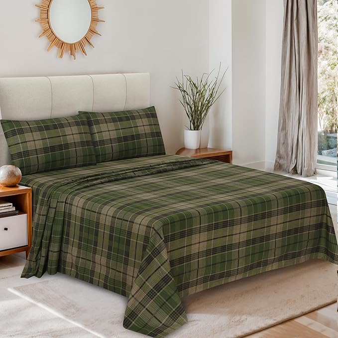 RUVANTI Flannel Sheets Twin XL Size - 100% Cotton Double Brushed Twin XL Sheet Sets, Deep Pockets 16 Inches, All Seasons Breathable & Extra Soft Bed Sheets, Warm & Cozy, 3 Piece, DNA Plaid