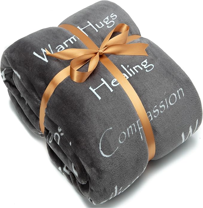 Chanasya Premium Sympathy Warm Hugs Gift Throw Blanket - for Positive Energy Love Support Comfort Sympathy - Cancer Chemo Surgery Get Well Gift Blanket - Women Men Friend (60x70 Inches) Gray