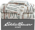 Eddie Bauer - Queen Sheets, Cotton Flannel Bedding Set, Brushed For Extra Softness, Cozy Home Decor (Ski Line White, Queen)