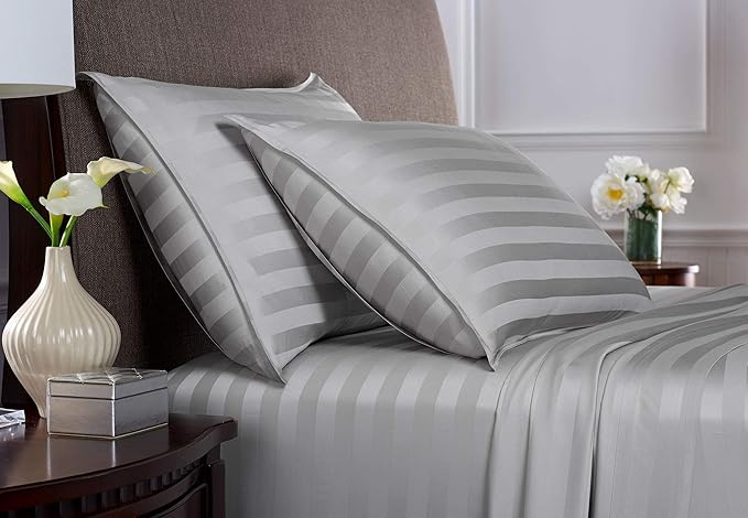 Full Sheets by Pure Bamboo, Genuine 100% Organic Viscose Derived from Bamboo Bed Sheet Set, Luxuriously Soft & Cooling, Double Stitching, Lifetime Quality Promise (Full, Jacquard Silver)
