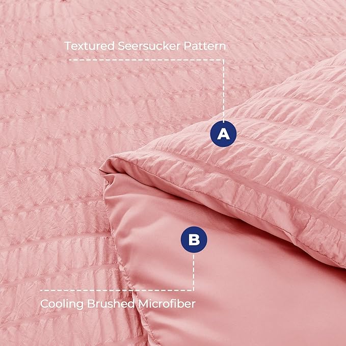 HYMOKEGE Rose Pink King Size Comforter Set Seersucker 7 Pieces, All Season Luxury Bed in a Bag for Bedroom, Bedding Set with Comforter, Sheets, Pillowcases & Shams