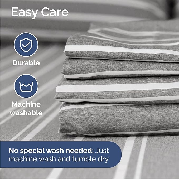 Queen Size 4 Piece Sheet Set - Comfy Breathable & Cooling Bed Sheets Set - Hotel Luxury Bedding for Women, Men, Kids, Teens, Boys & Girls - Deep Pockets, Soft, Wrinkle Free - Oeko-Tex - Grey Stripes 3