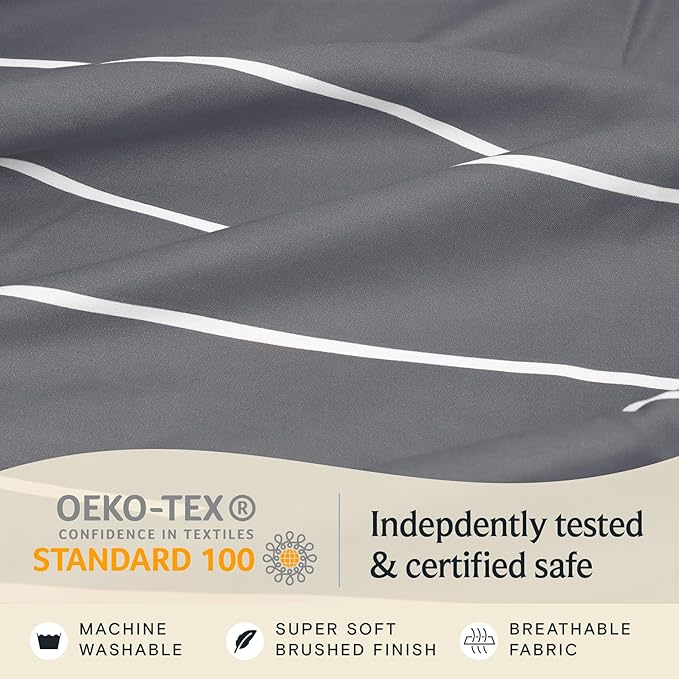 LuxClub 4 PC King Size Sheet Set Bed Sheets, Breathable Luxury Deep Pockets Wrinkle Free Cooling Sheets Machine Washable Hotel Bedding (King, Striped Light Grey)