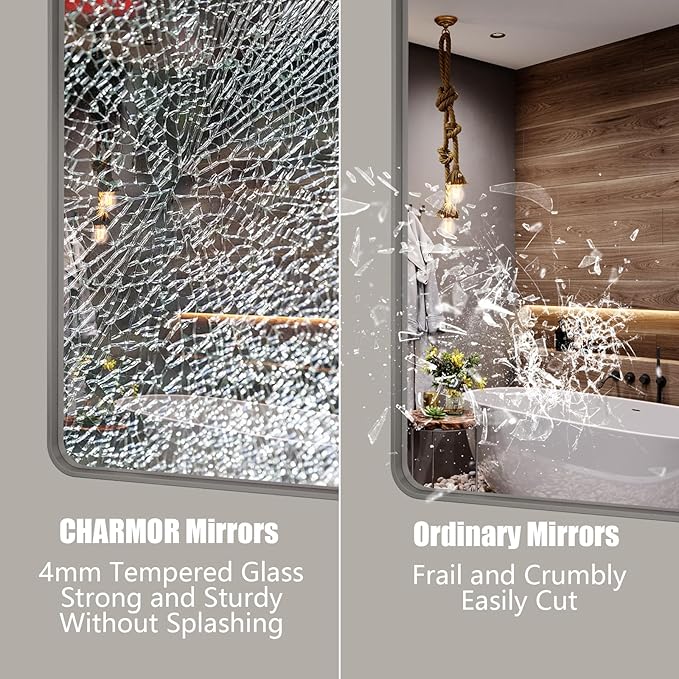 26x36 Inch Silver Bathroom Mirror for Wall, Brushed Metal Framed Bathroom Vanity Mirror, Modern Brushed Nickel Rectangle Mirror, Anti-Rust. Shatterproof (Horizontal/Vertical)