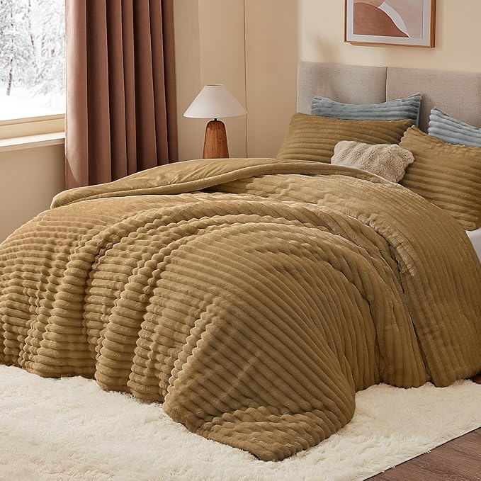 BEDELITE Fleece Twin Comforter Set -Super Soft & Warm Fluffy Brown Bedding, Luxury Fuzzy Heavy Bed Set for Winter with 1 Pillow case