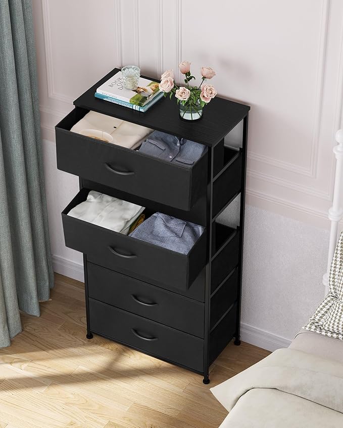 Crestlive Products Dresser for Bedroom with 6 Drawers, Tall Chest of Drawers, Black Dressers Bedroom Furniture, Storage Organizer Unit with Bins for Closet, Hallway, Living Room, Entryway
