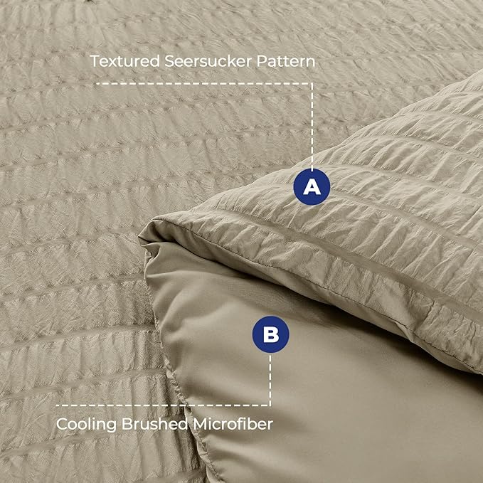 HYMOKEGE Linen Queen Comforter Set Seersucker 7 Pieces, All Season Luxury Bed in a Bag Queen for Bedroom, Bedding Set with Comforter, Sheets, Pillowcases & Shams