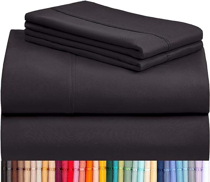 LuxClub 4 PC King Sheet Set, Breathable Luxury Bed Sheets, Deep Pockets Wrinkle Free Cooling Bed Sheets Machine Washable Hotel Bedding Silky Soft - Black King