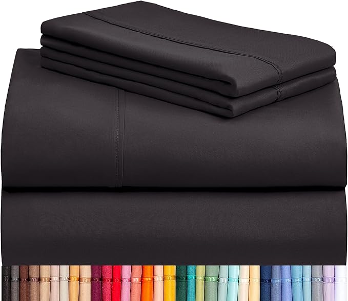 LuxClub Twin XL Sheets - Soft Twin Bed Sheets for-Boys-and-Girls-3 PC Deep Pockets Wrinkle Free-Kids-Fitted Sheets Machine Washable Hotel Bedding Silky Soft - Black Twin XL