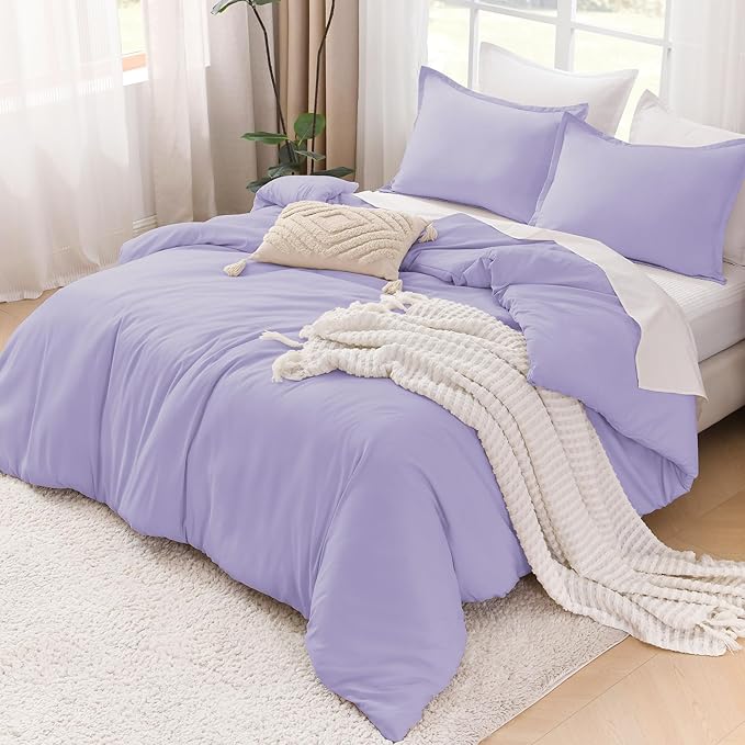 Litanika Lavender Comforter California King Size, 3 Pieces Cal King Lightweight Solid Bedding Comforter Set, All Season Fluffy Bed Set (104x96In Comforter & 2 Pillowcases)