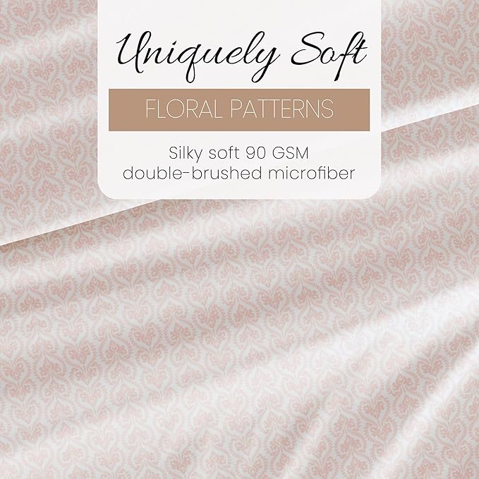 Linen Market 4 Piece King Sheet Set - Breathable, Double-Brushed Patterned Cooling Sheets – Oeko-TEX Certified Ultra Soft & Wrinkle-Free 16" Deep-Pocket King Sheets - Easy Care Classic in Pink