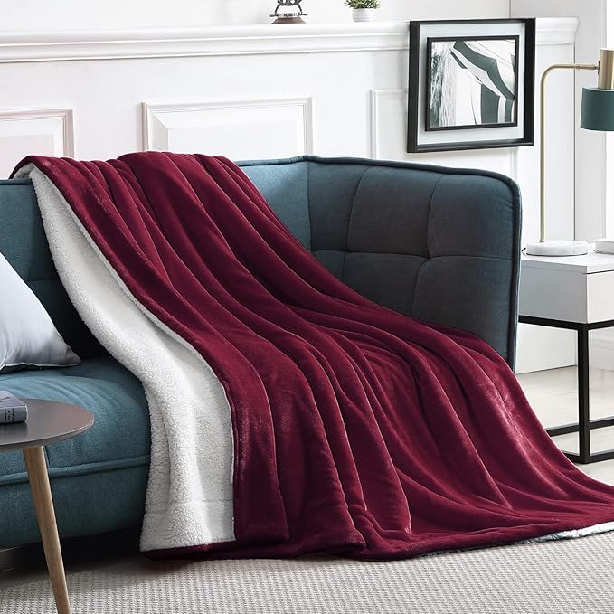 Walensee Sherpa Fleece Blanket (King Size 108”x90” Burgundy) Plush Throw Fuzzy Super Soft Reversible Microfiber Flannel Blankets for Couch, Bed, Sofa Ultra Luxurious Warm and Cozy for All Seasons