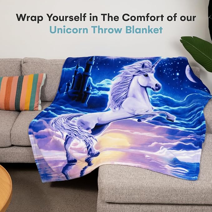 Dawhud Direct Unicorn Throw Blanket - 50x60 Inches Soft Plush Unicorn Fleece Blanket for Girls and Boys - Cozy Unicorn Kingdom Plush Throw for Bed or Couch - Thoughtful Gift for Kids and Adults