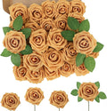 MACTING 60PCS Artificial Flower Roses Real Touch Fake Flowers with Stem Foam Roses for DIY Wedding Bridal Bouquet Table Centerpieces Party Wreath Home Fall Thanksgiving Decorations(Gold Yellow)