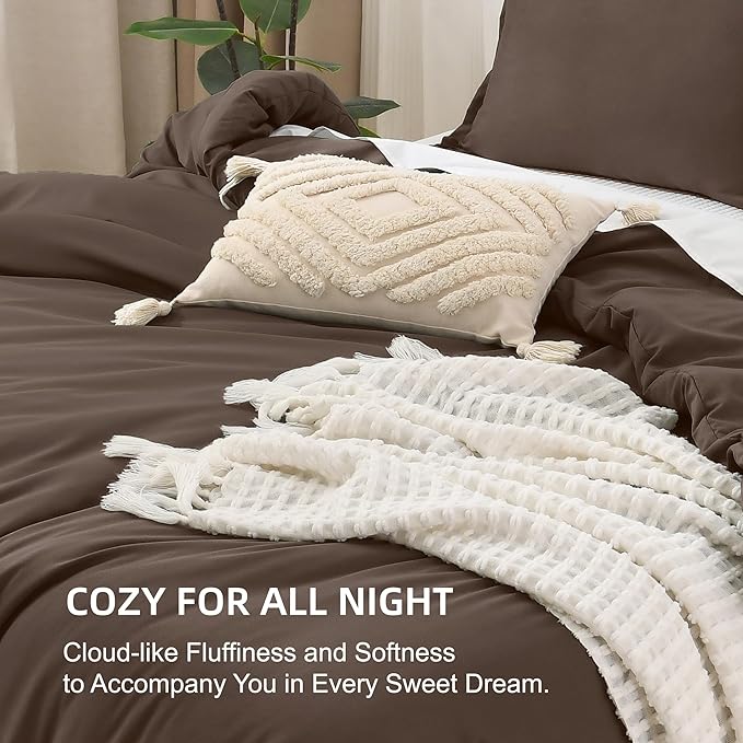 Litanika Comforters Chocolate Oversized Queen Size, 3 Pieces Lightweight Solid Bedding Set & Collections, All Season Fluffy Bed Set (98x98In Comforter & 2 Pillowcases)