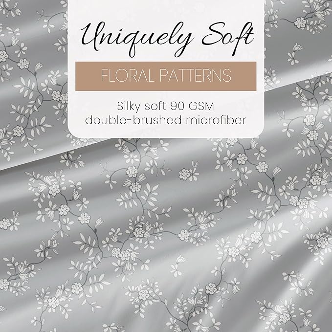 Linen Market 4 Piece King Sheet Set - Breathable, Double-Brushed Patterned Cooling Sheets – Oeko-TEX Certified Ultra Soft & Wrinkle-Free 16" Deep-Pocket King Sheets - Easy Care Trellis Vine Gray