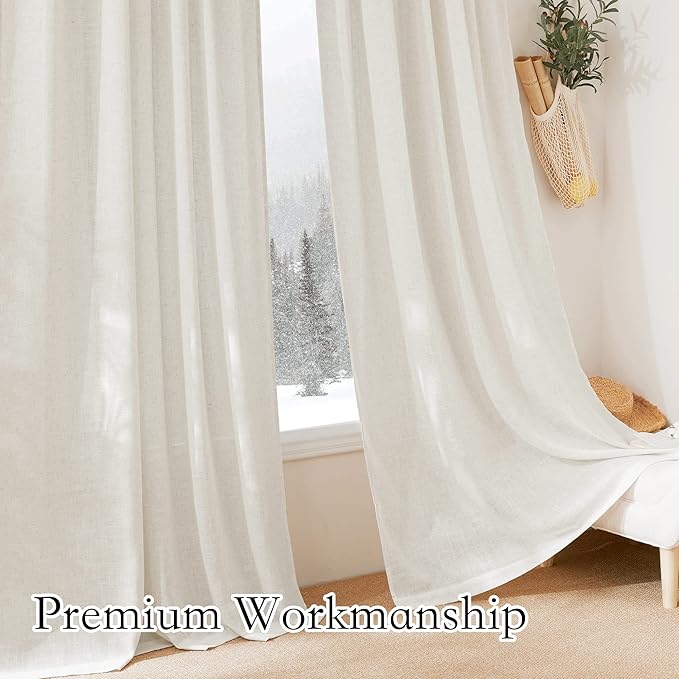 RYB HOME Linen Sheer Curtains 84 inches Long, Semi Sheer Curtains for Living Room Bedroom Privacy Soften Sunlight Drapes for Farmhouse Cafe Dining Room, W 52 x L 84, Linen, 2 Panels
