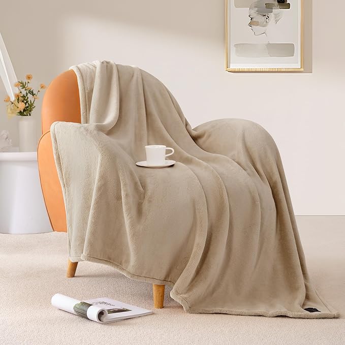 BEAUTEX Fleece Throw Blanket for Couch Sofa or Bed Throw Size, Soft Fuzzy Plush Blanket, Luxury Flannel Lap Blanket, Super Cozy and Comfy for All Seasons (Ivory, 50" x 60")