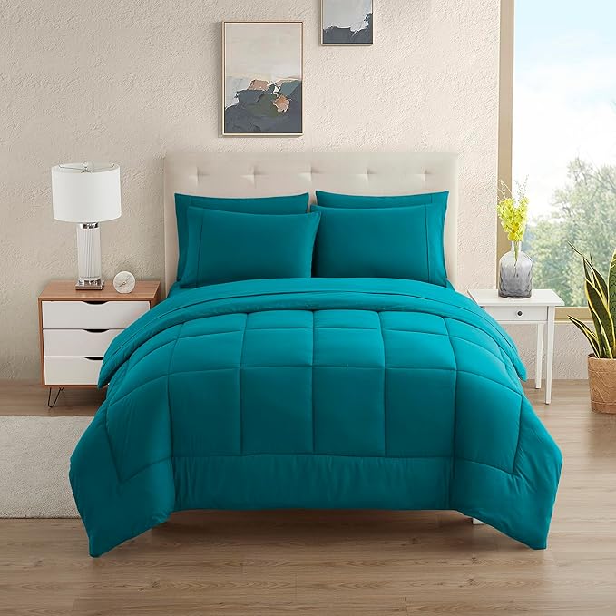 California King Comforter Set - Soft & Breathable 7-Piece Bedding Collection - 1 Comforter, 1 Fitted Sheet, 1 Flat, 4 Pillowcases - Deep Pocket - Premium Quality - Ideal for All Seasons, Teal