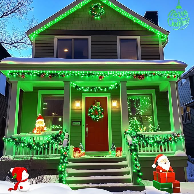 JMEXSUSS 250 LED Green String Lights - 91.5ft Christmas Lights Outdoor Waterproof, 8 Lighting Modes, Connectable Christmas Tree Light for Yard Patio Party Halloween Christmas Decorations