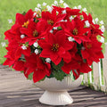 Artificial Flowers for Outdoors Red Christmas Poinsettia Flowers 12 Bundles Mixed Fake Plants UV Resistant Faux Flowers for Outdoor Planters Garden Porch Patio Home Winter Decor