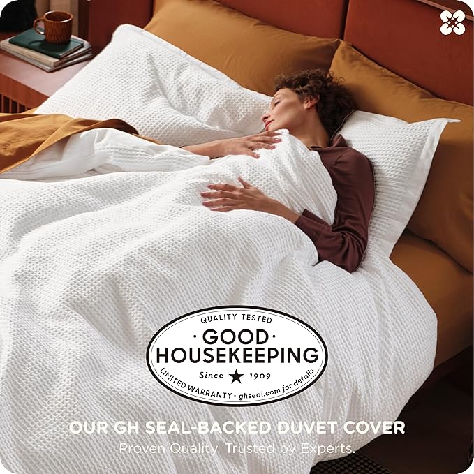 Bedsure Cotton Duvet Cover Full - 100% Cotton Waffle Weave Coconut White Duvet Cover Set, GentleSoft™ and Breathable Bedding Set for All Season, 3 Pieces, 80"x90"