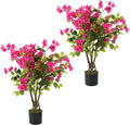 2 Pack Artificial Bougainvillea Tree, 3FT Faux Silk Floral Tree Bougainvillea Plant with Flowers in Plastic Pot for Home Office Garden Indoor Outdoor Decor