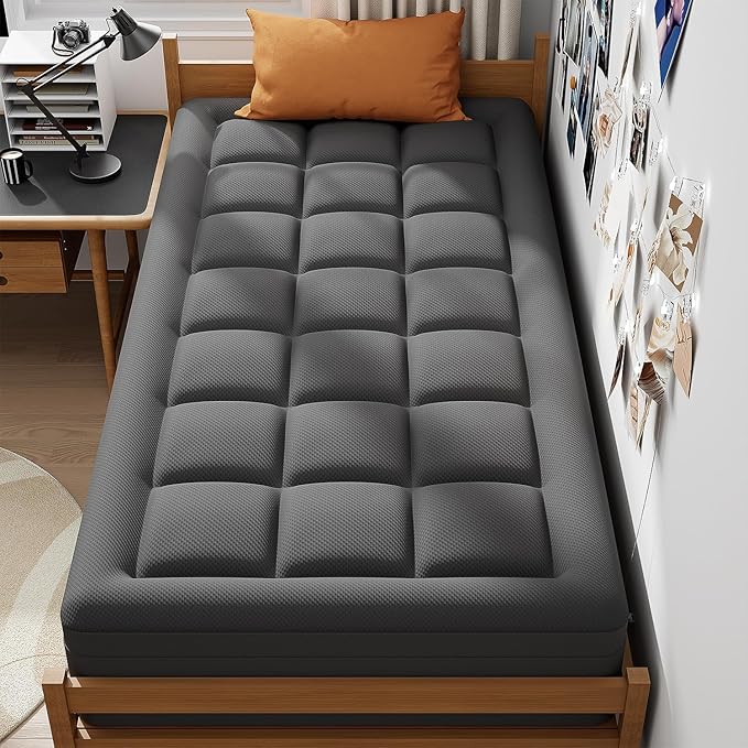 ELEMUSE Dual Layer 3 Inch Memory Foam Mattress Topper Twin, 2 Inch Cooling Gel Memory Foam Plus 1 Inch Down Alternative Pillowtop Mattress Pad with Cooling Cover, Soft Comfort Support, Grey