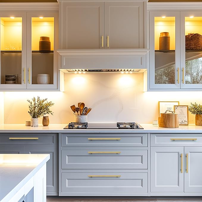 JOY DECOR 5 Pack Cabinet Handles, Gold Cabinet Pulls, 7-1/2 in Hole Center Kitchen Cabinet Handles, Stainless Steel T Bar Handles for Dresser Drawers